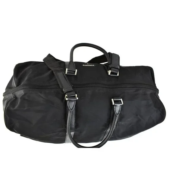 PRADA: Black, Tessuto Nylon & Saffiano Leather Duffel/Weekender Bag (su) - Picture 9 of 12